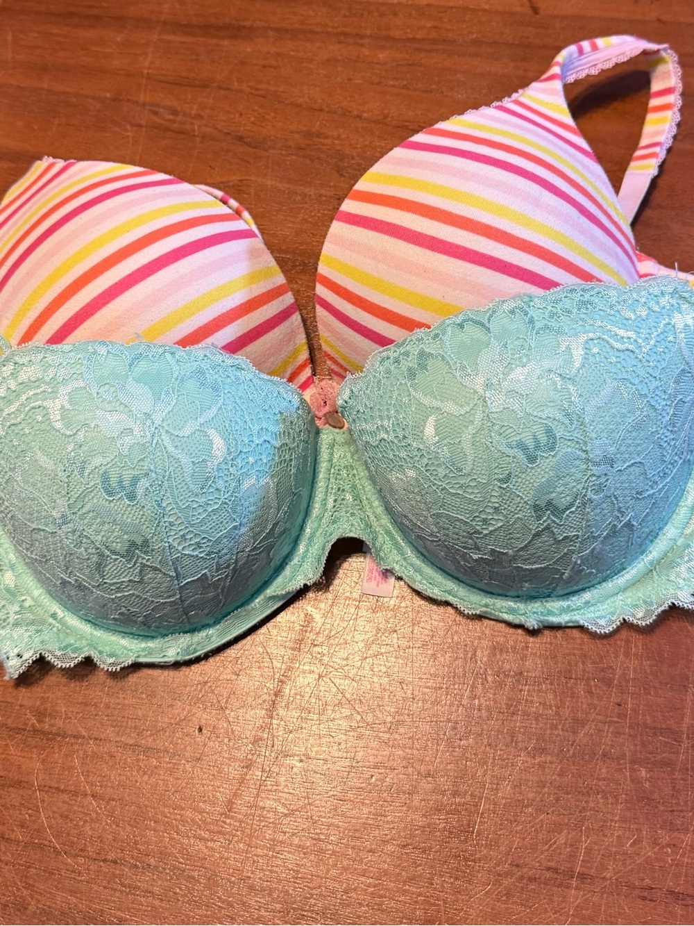 Victoria's Secret Mint Lace & Multi-Stripe Push-Up Bra, 36D